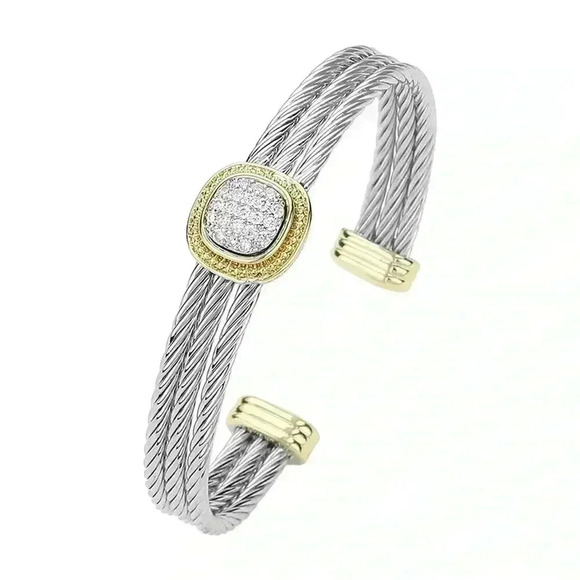 2️⃣2️⃣Two Tone Pave Square Cuff Bracelet - Picture 2 of 2